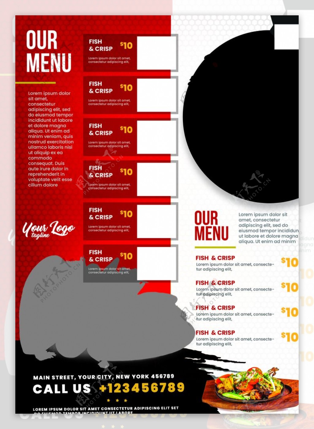 餐厅台卡菜单价目表