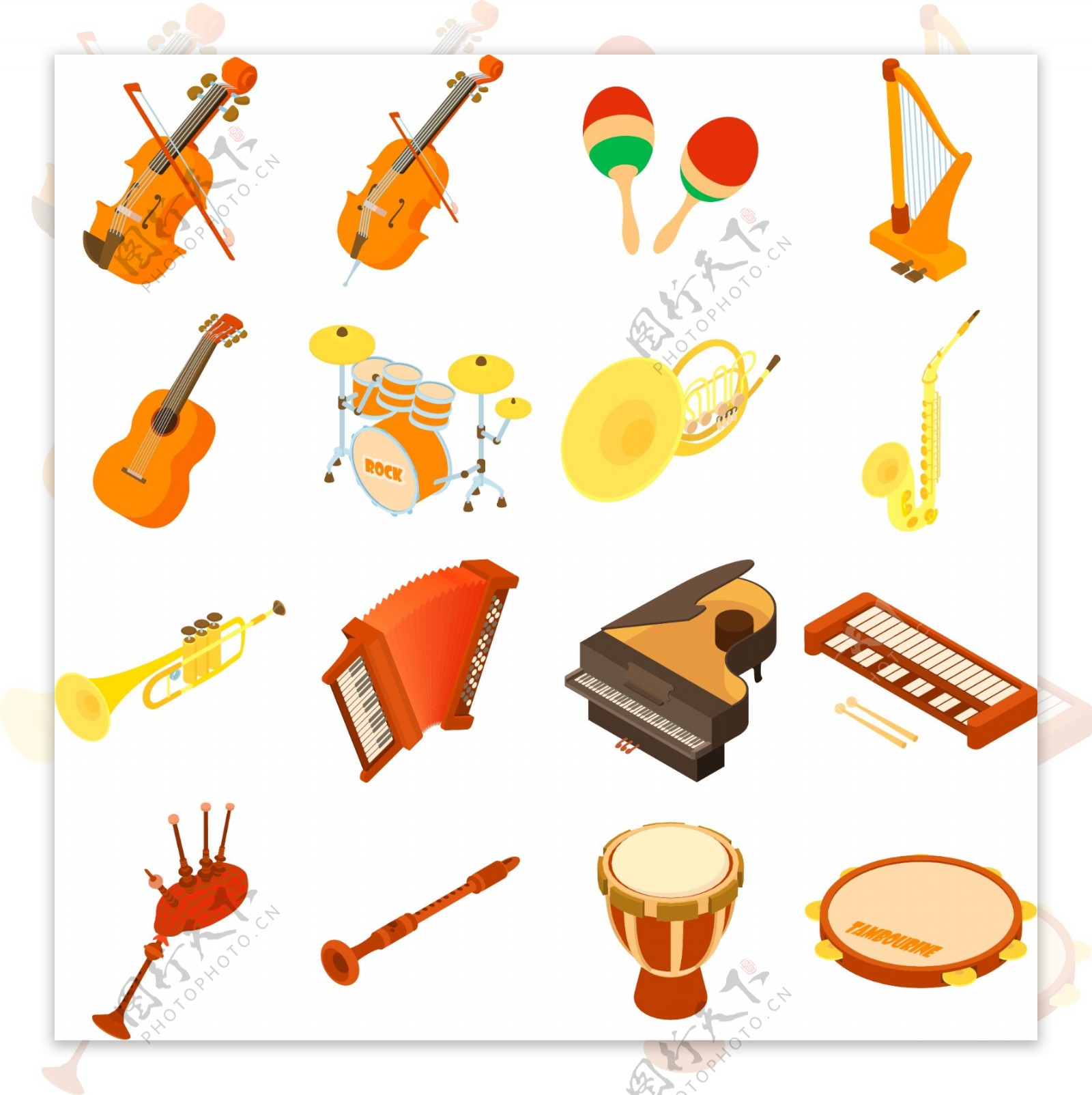 卡通手鼓电子琴小号乐器素材下载-欧莱凯设计网
