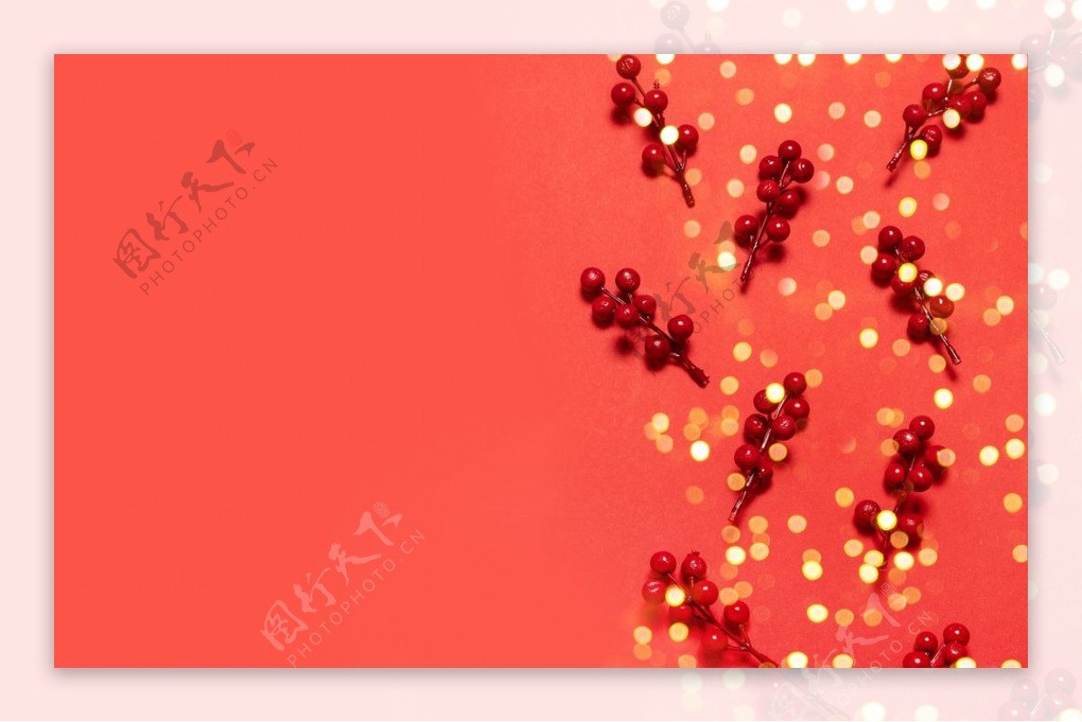 红色浆果圣诞背景