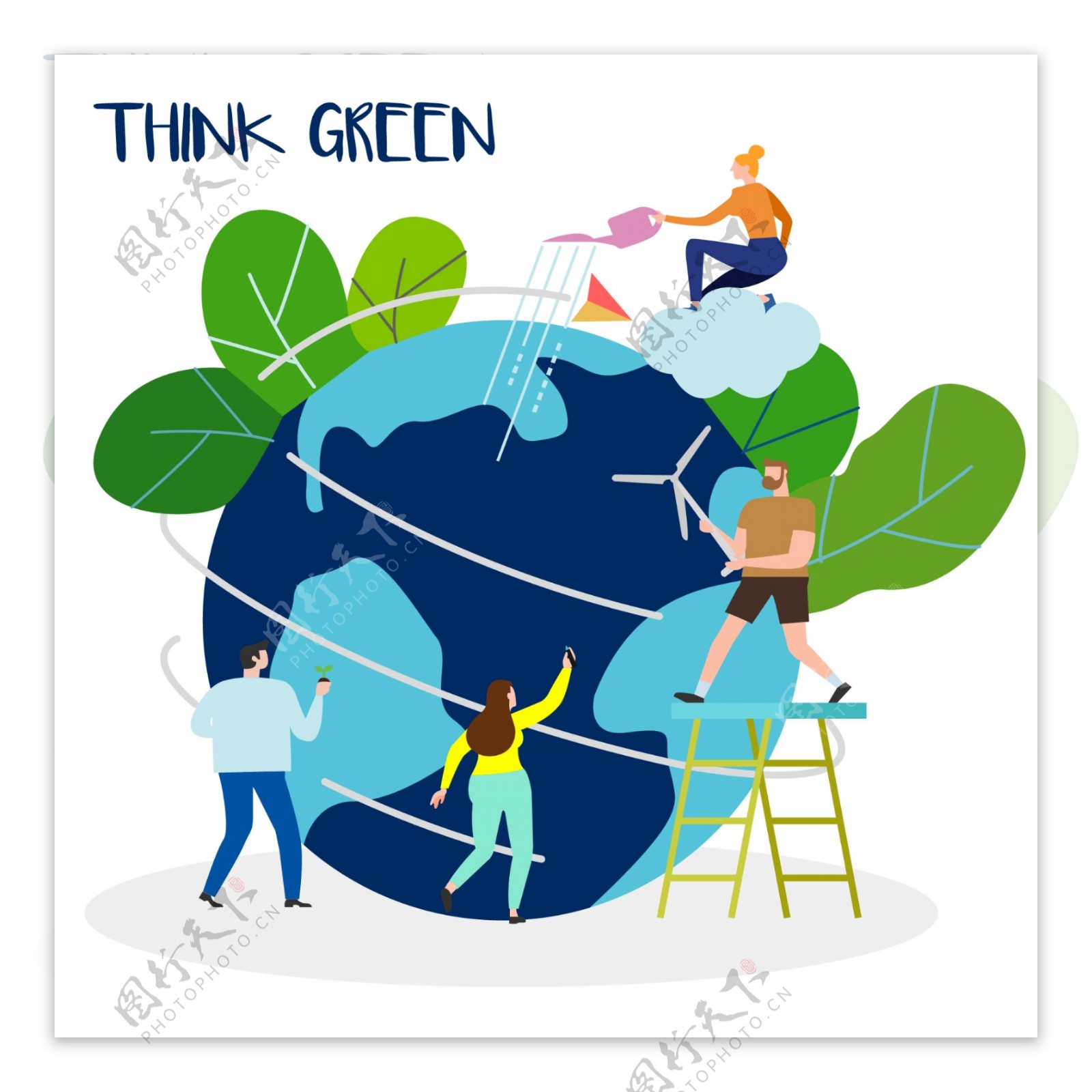 地球环保卡通绿色人物科技素材