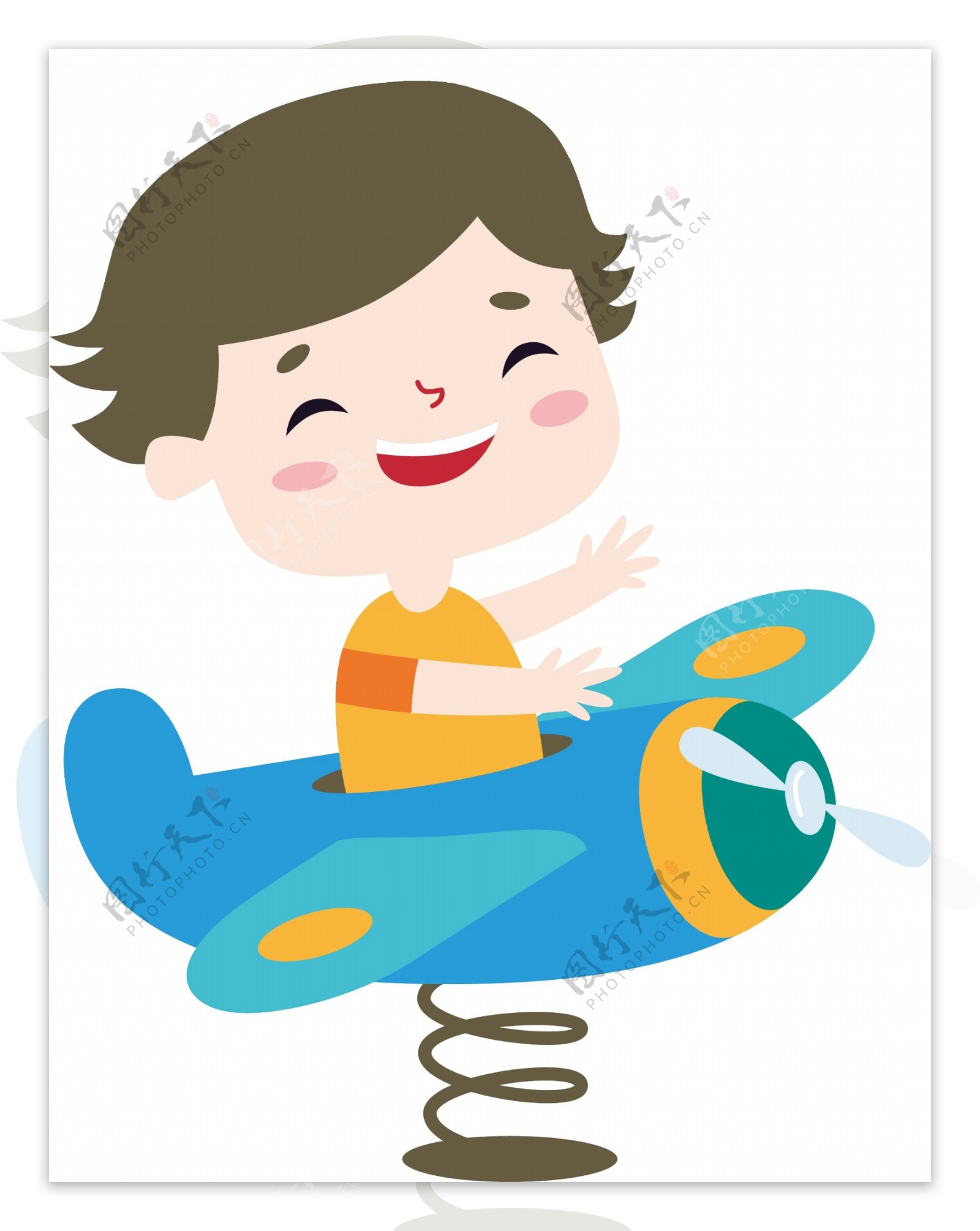儿童节卡通小孩飞机插画