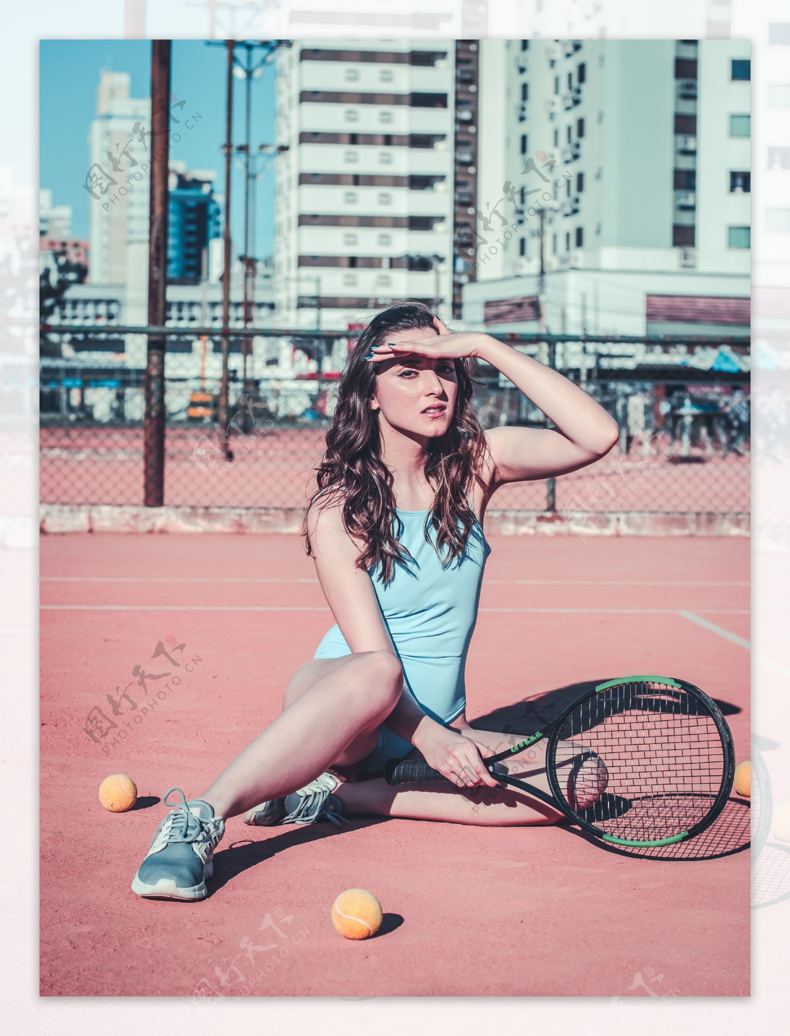 网球运动球场女性健身背景素材