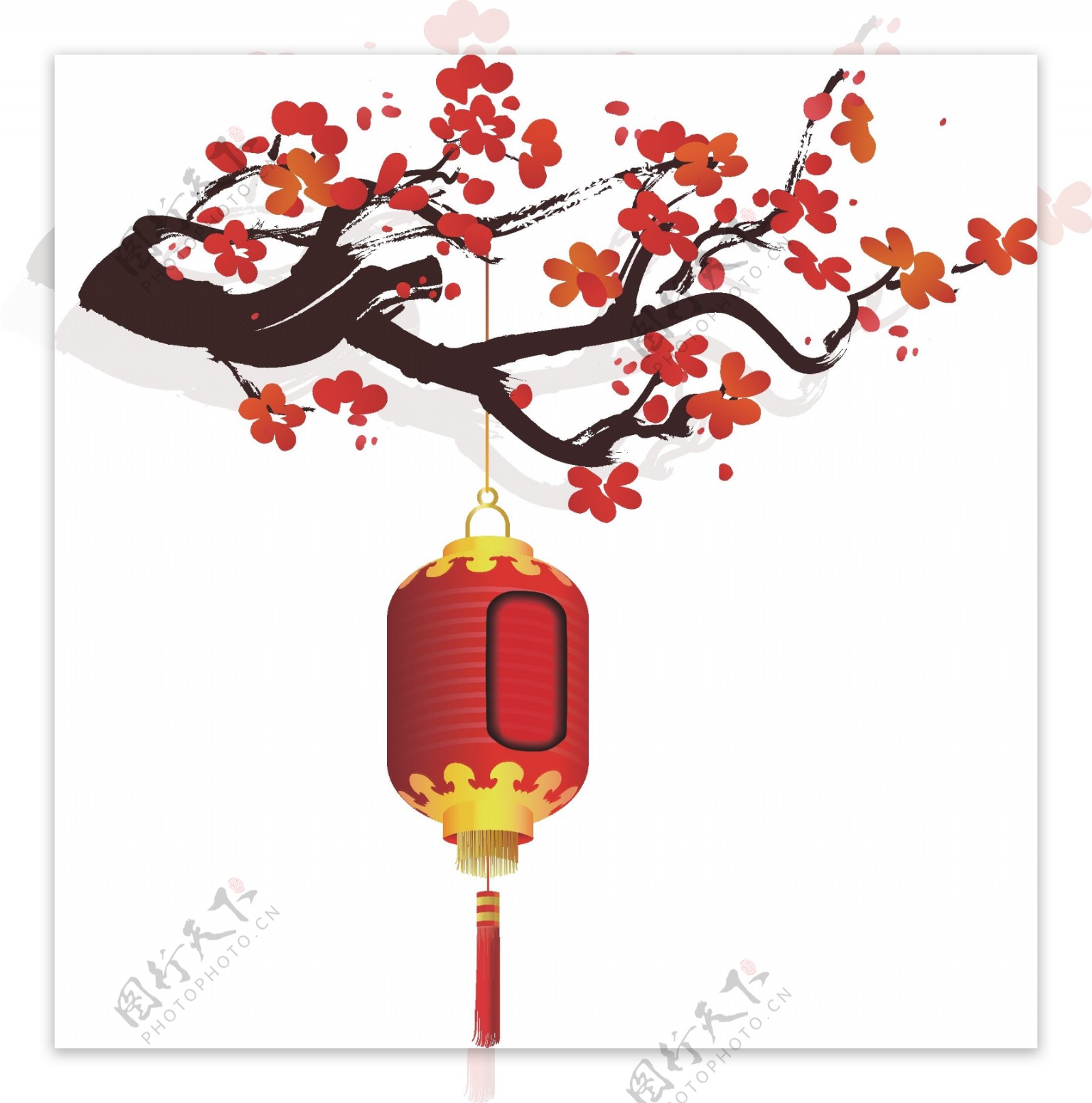 水墨梅花灯笼中国风传统复古素材
