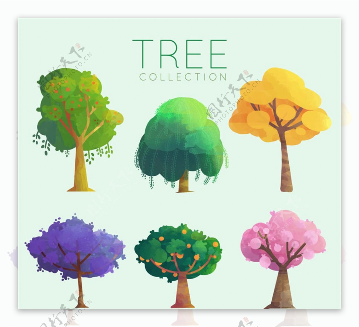 彩色树木设计矢量素材
