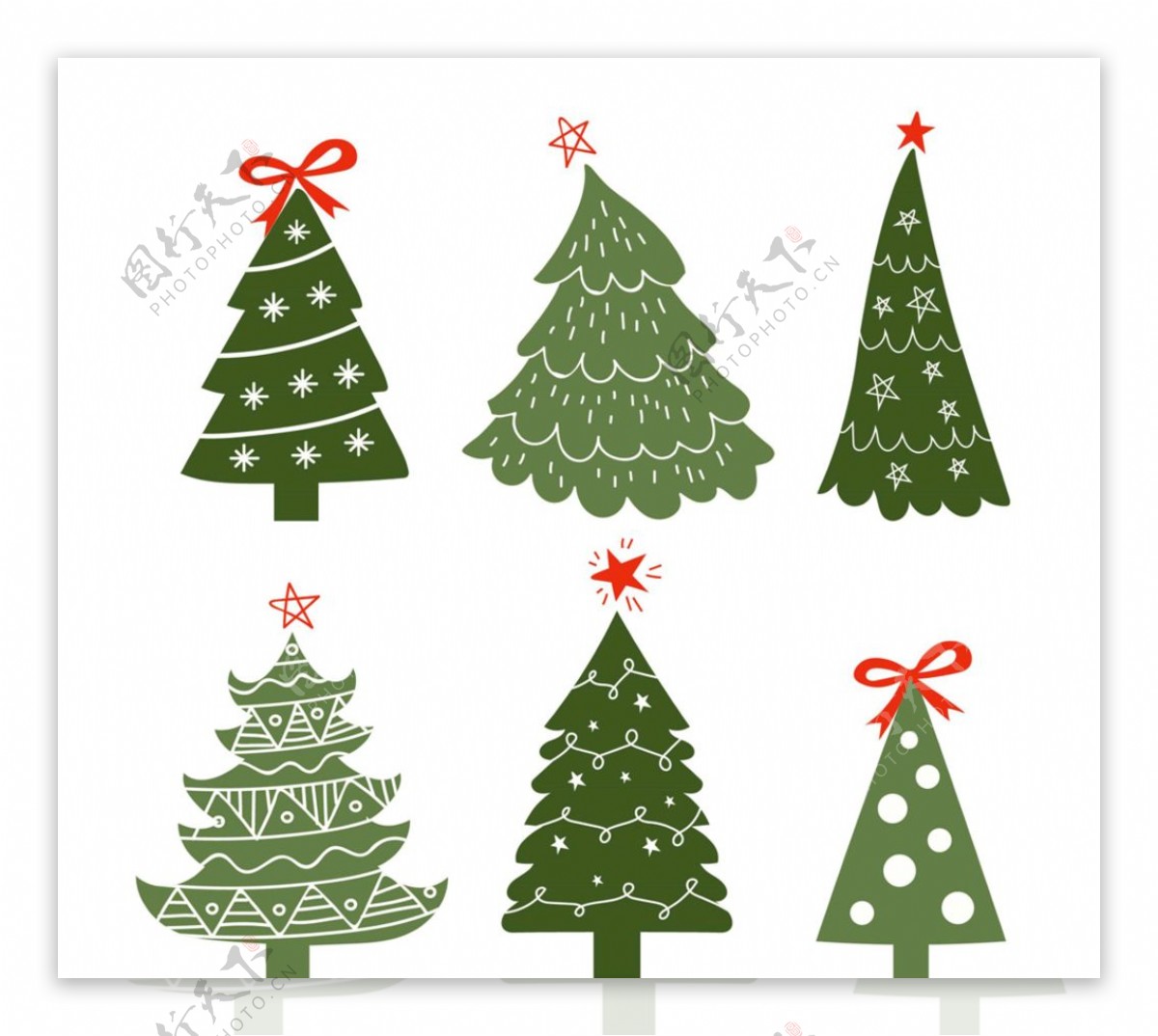 绿色圣诞节装饰松树矢量图