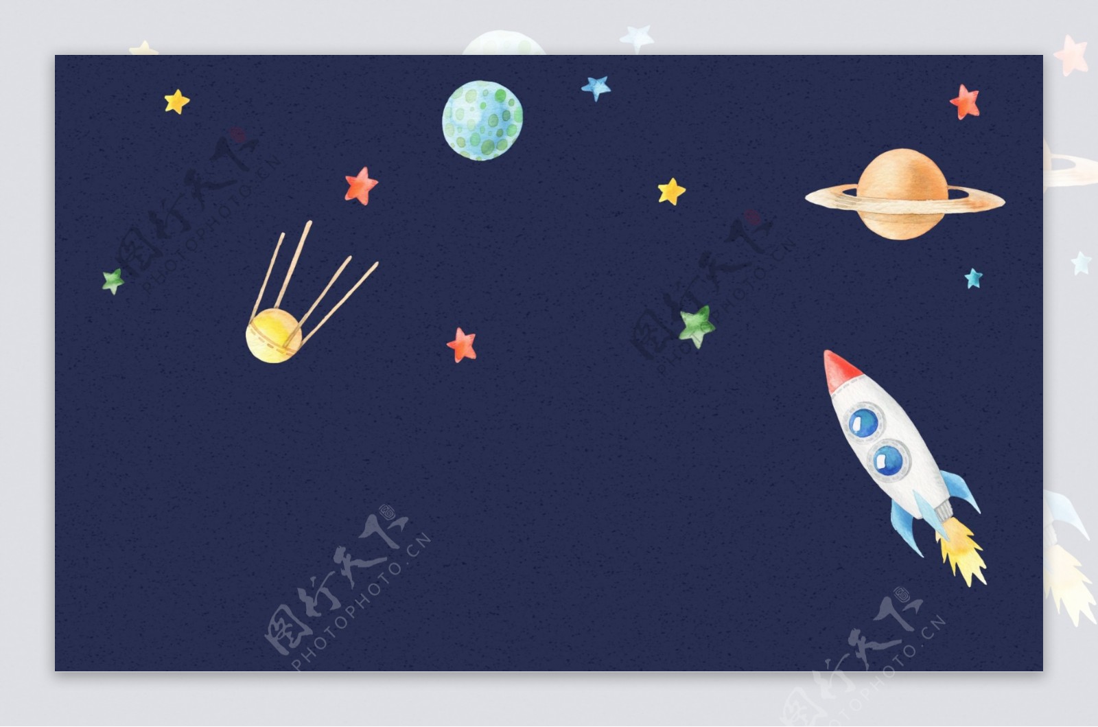 星球火箭卡通背景