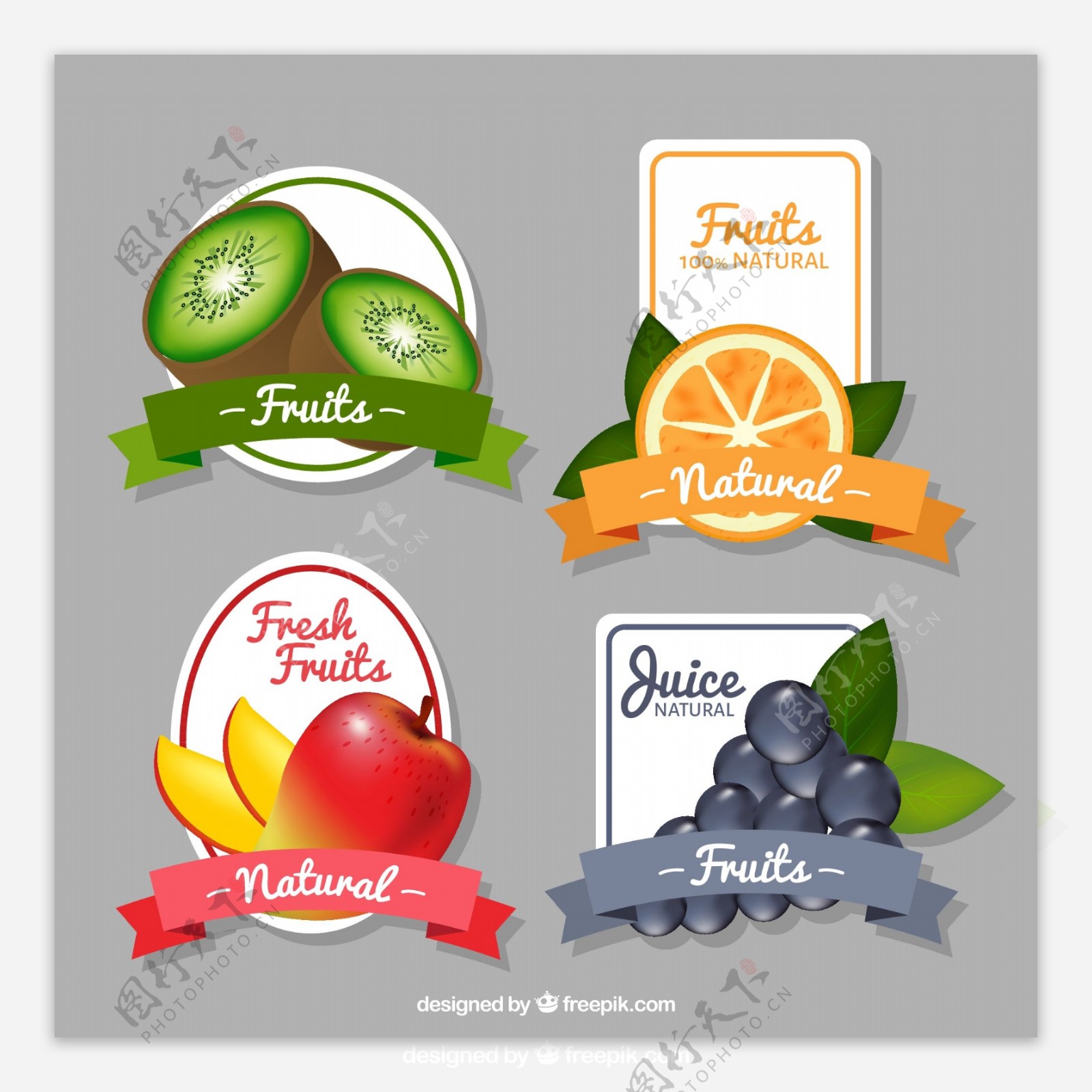4款彩色水果标签矢量素材