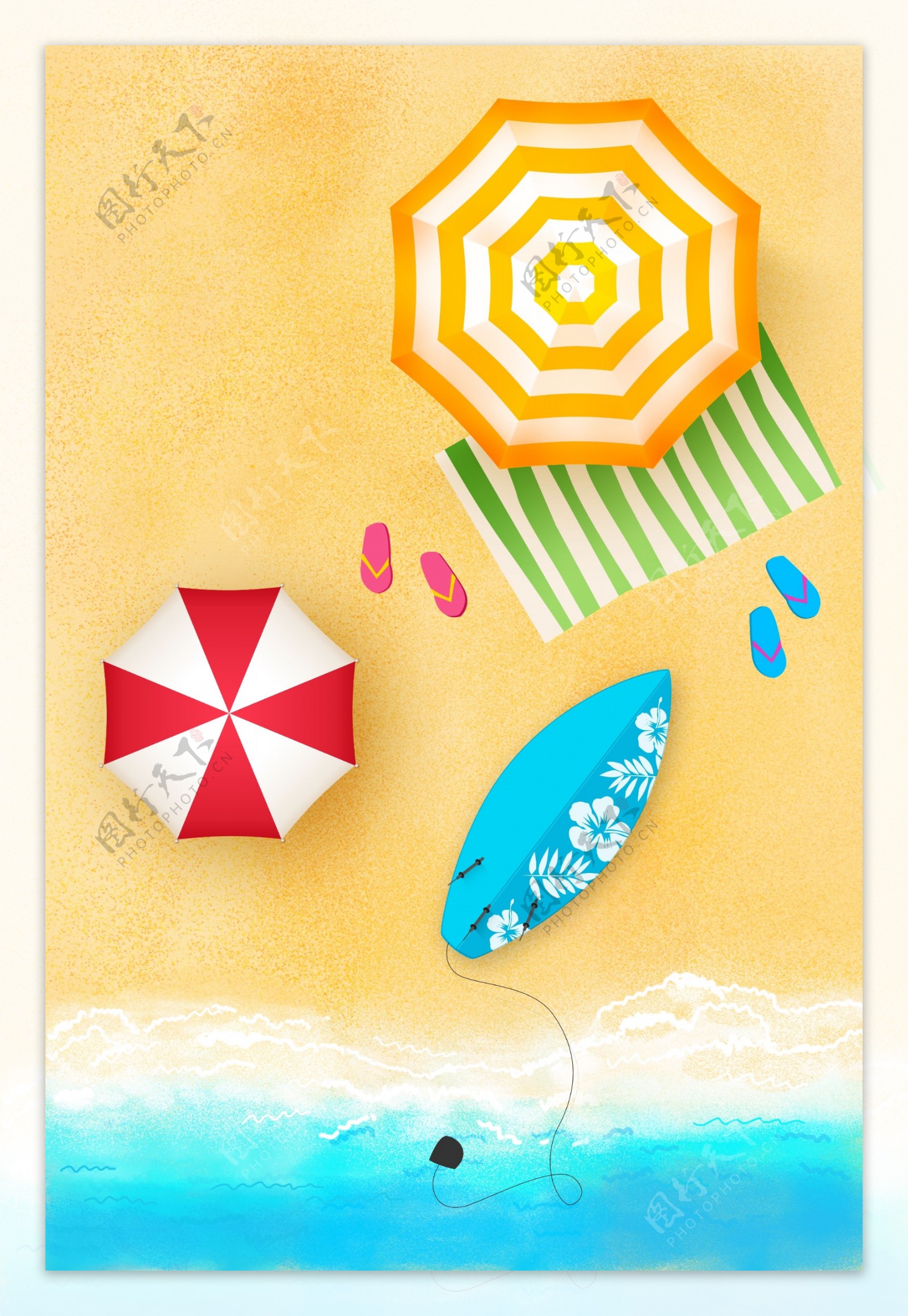 夏季夏日沙滩海岸太阳伞清新背景