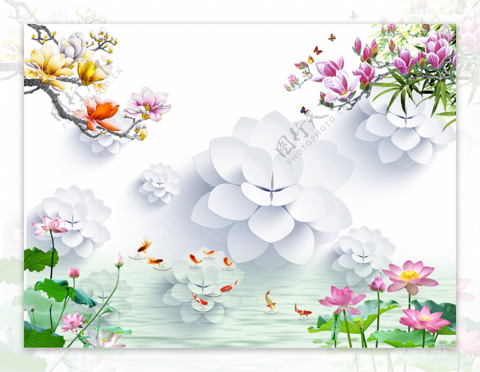 中式立体花朵玄关屏风装饰画沙发