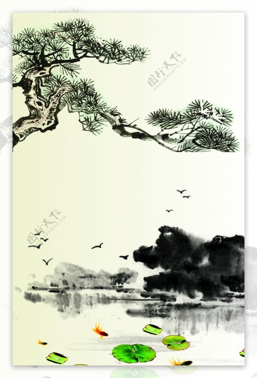 中国风水墨画海报背景展板