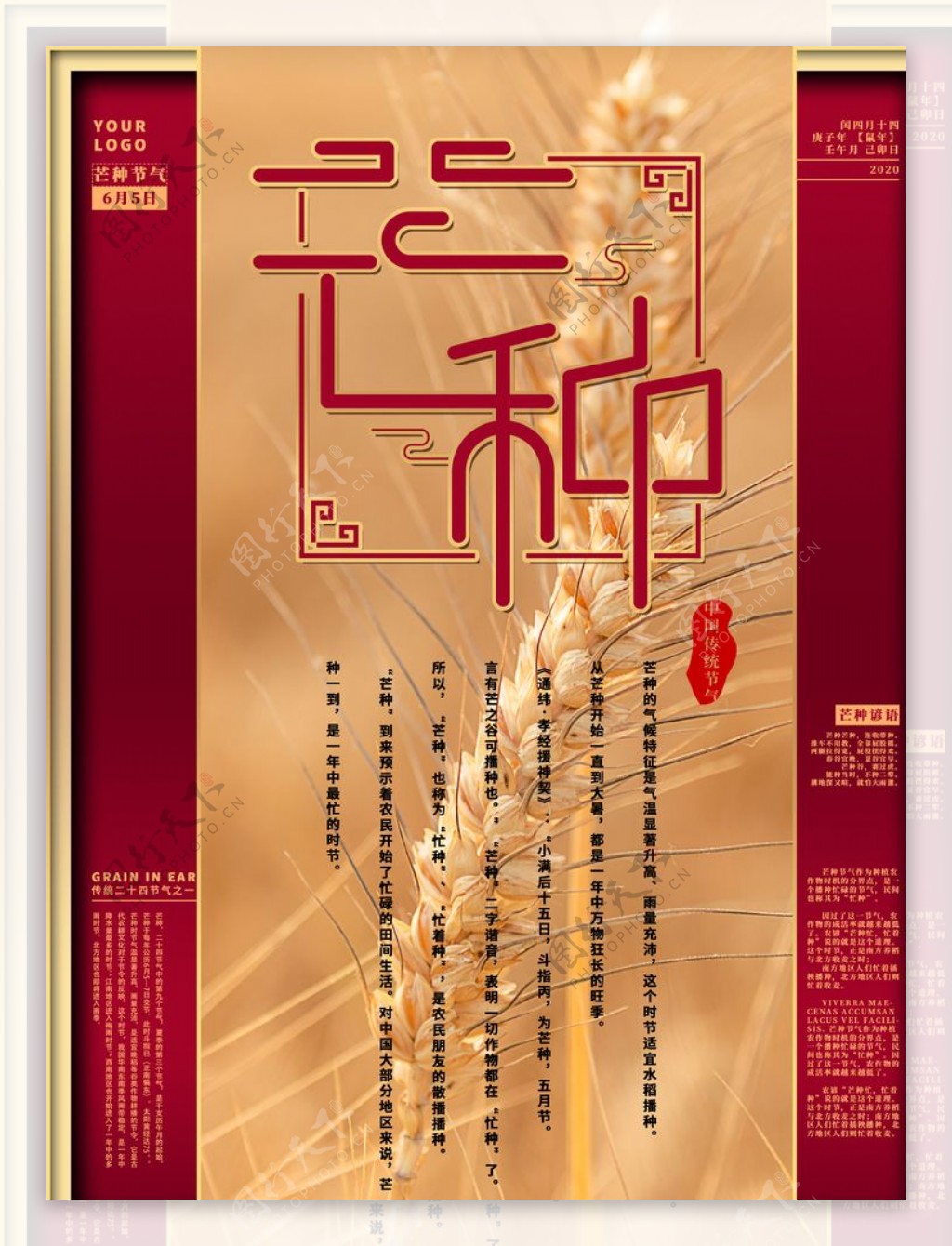 中国风中国红芒种海报