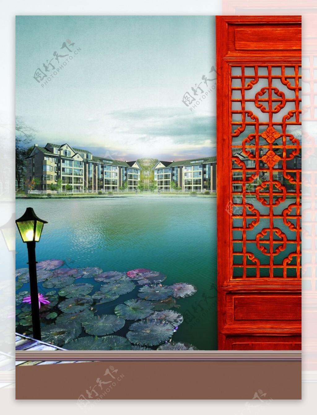 复古门窗中国风风景古典创意海报