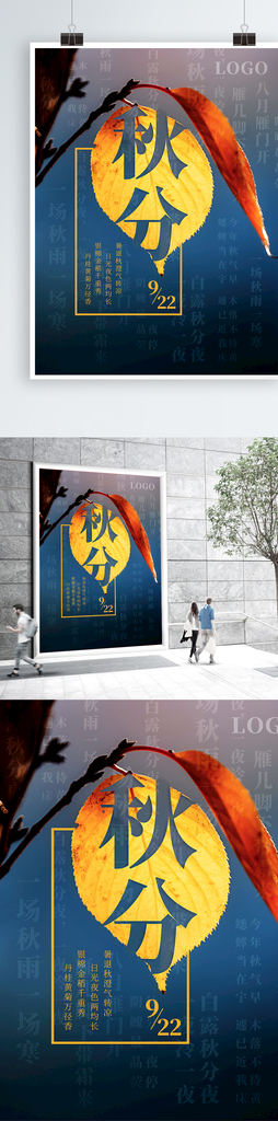 中国传统二十四节气秋分落叶海报
