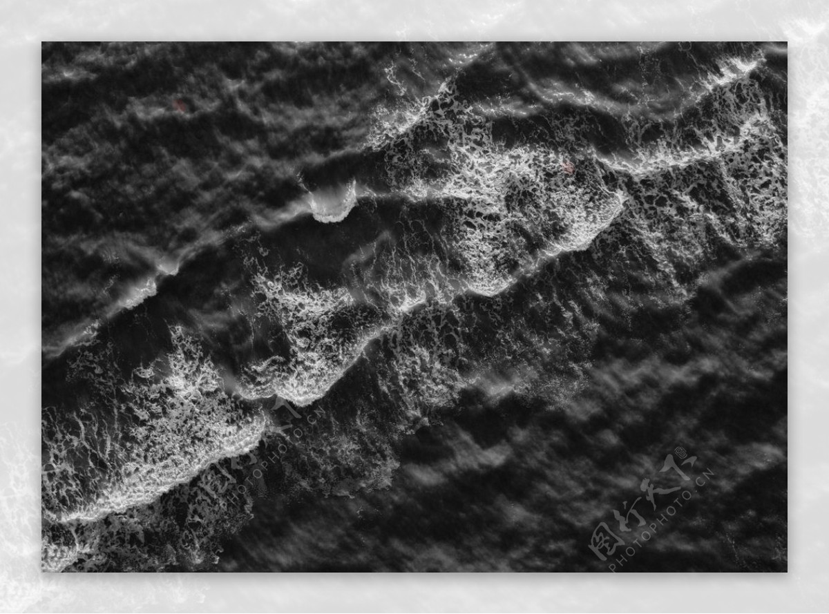 海洋波浪波纹黑白墙画艺术背景图片