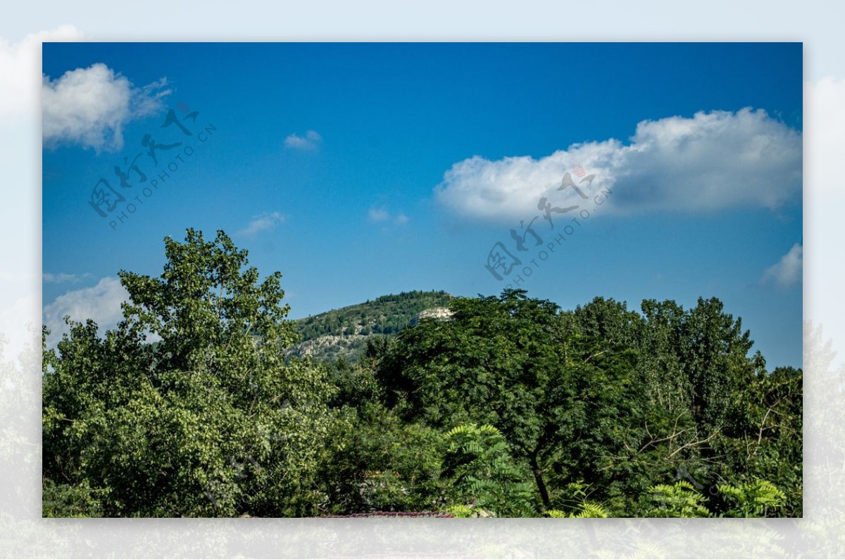 远山树木绿叶天空家乡村庄摄影图片