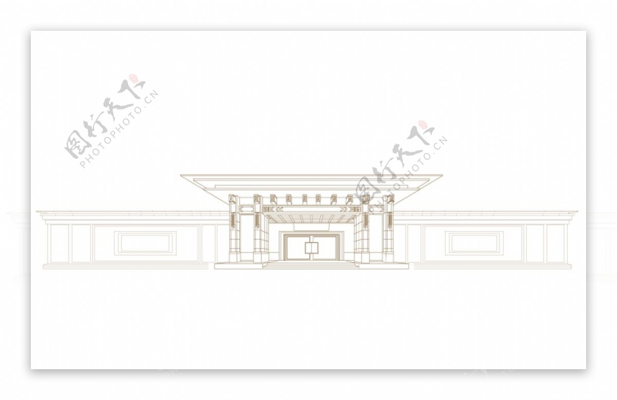 中式建筑线框图片
