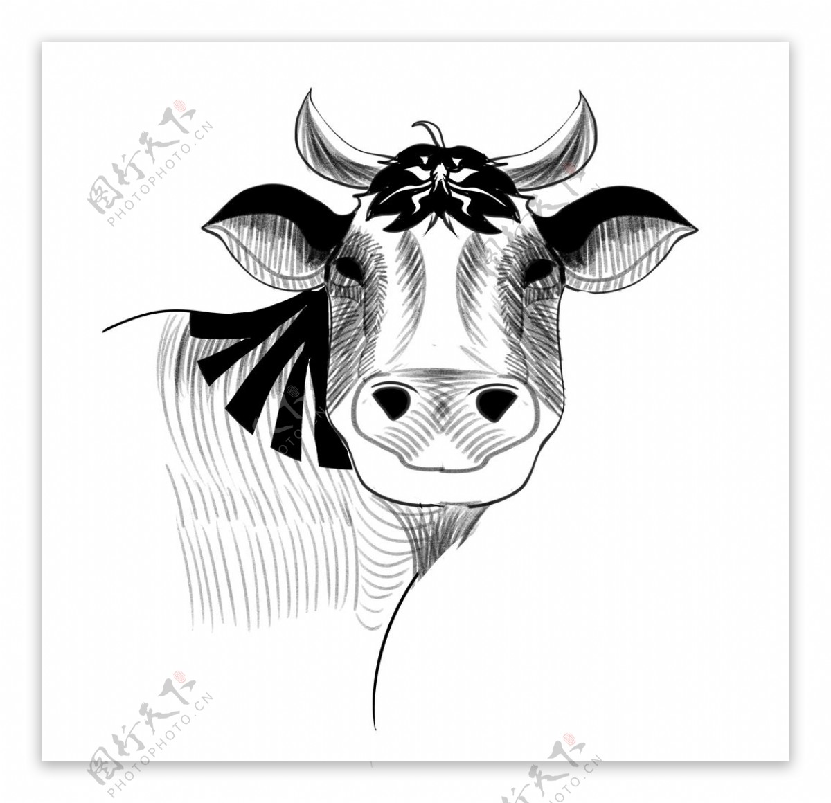 牛头铅笔画简笔画装饰背景素材图片