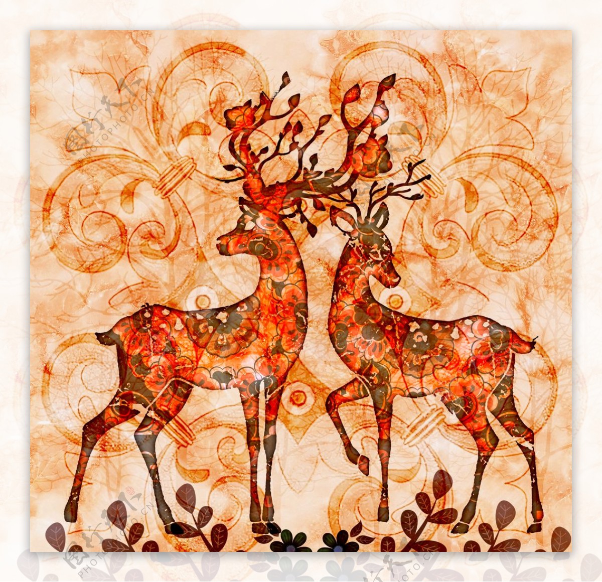 麋鹿装饰画图片