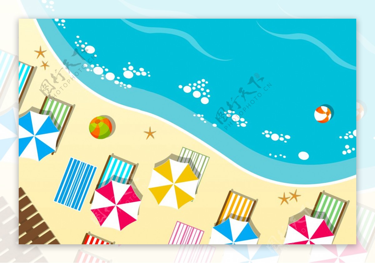 扁平风格海滩插画图片