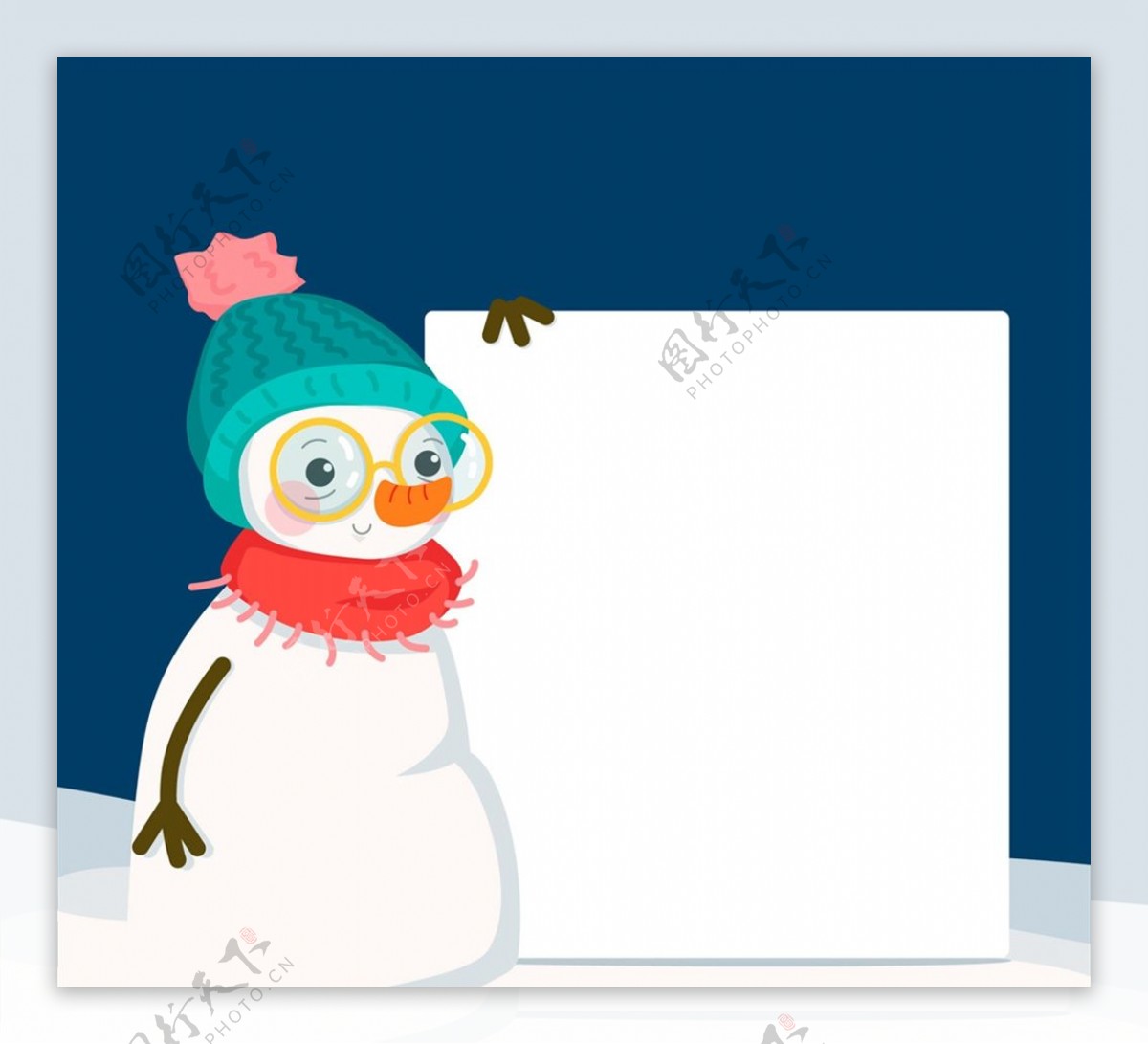 扶空白纸板的雪人图片