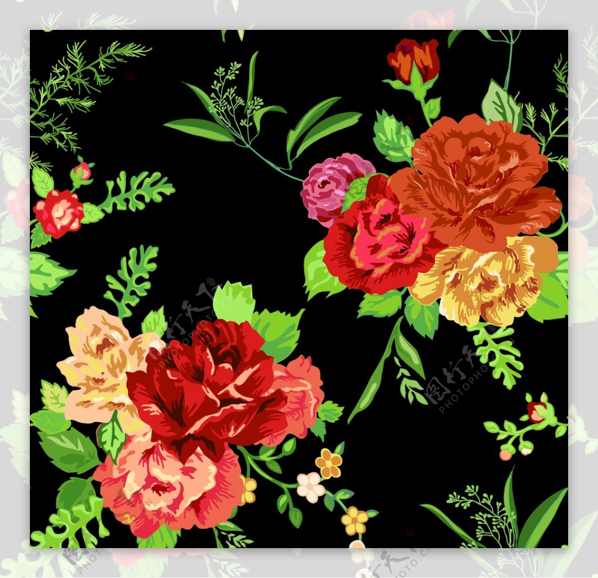 热带花卉手绘花背景图片