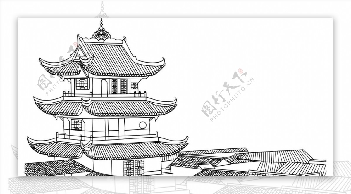 中国风古楼线条图形图片