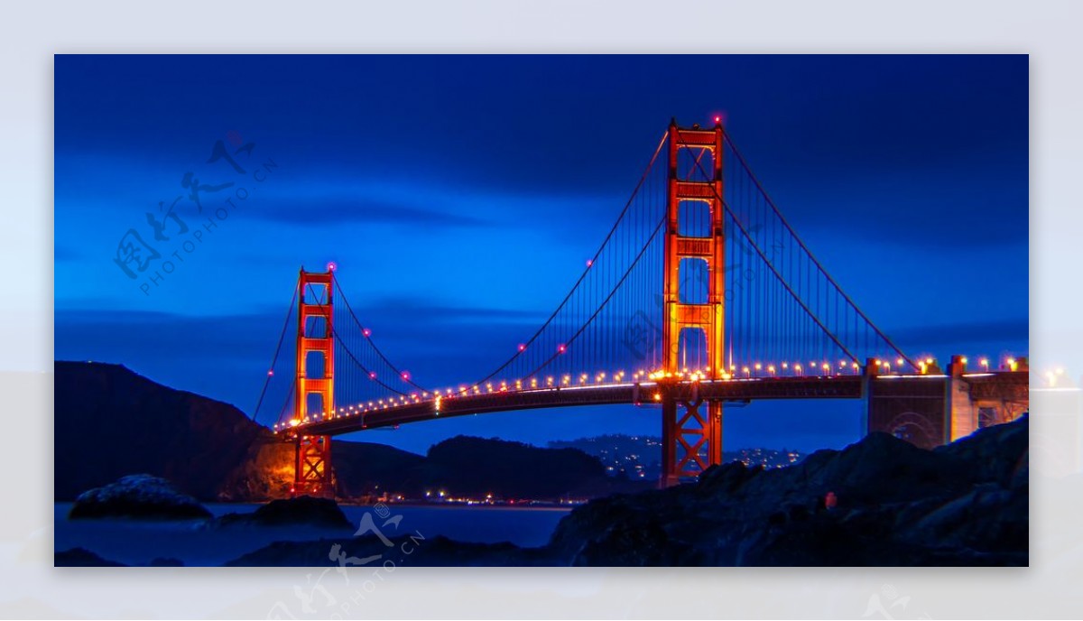 大桥夜景灯光建筑风景图片