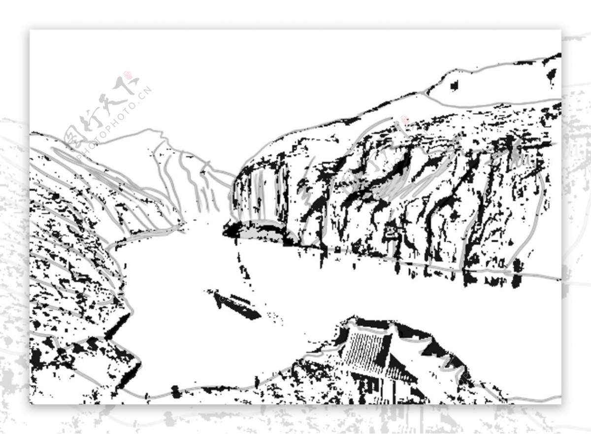 山水手绘线稿图图片