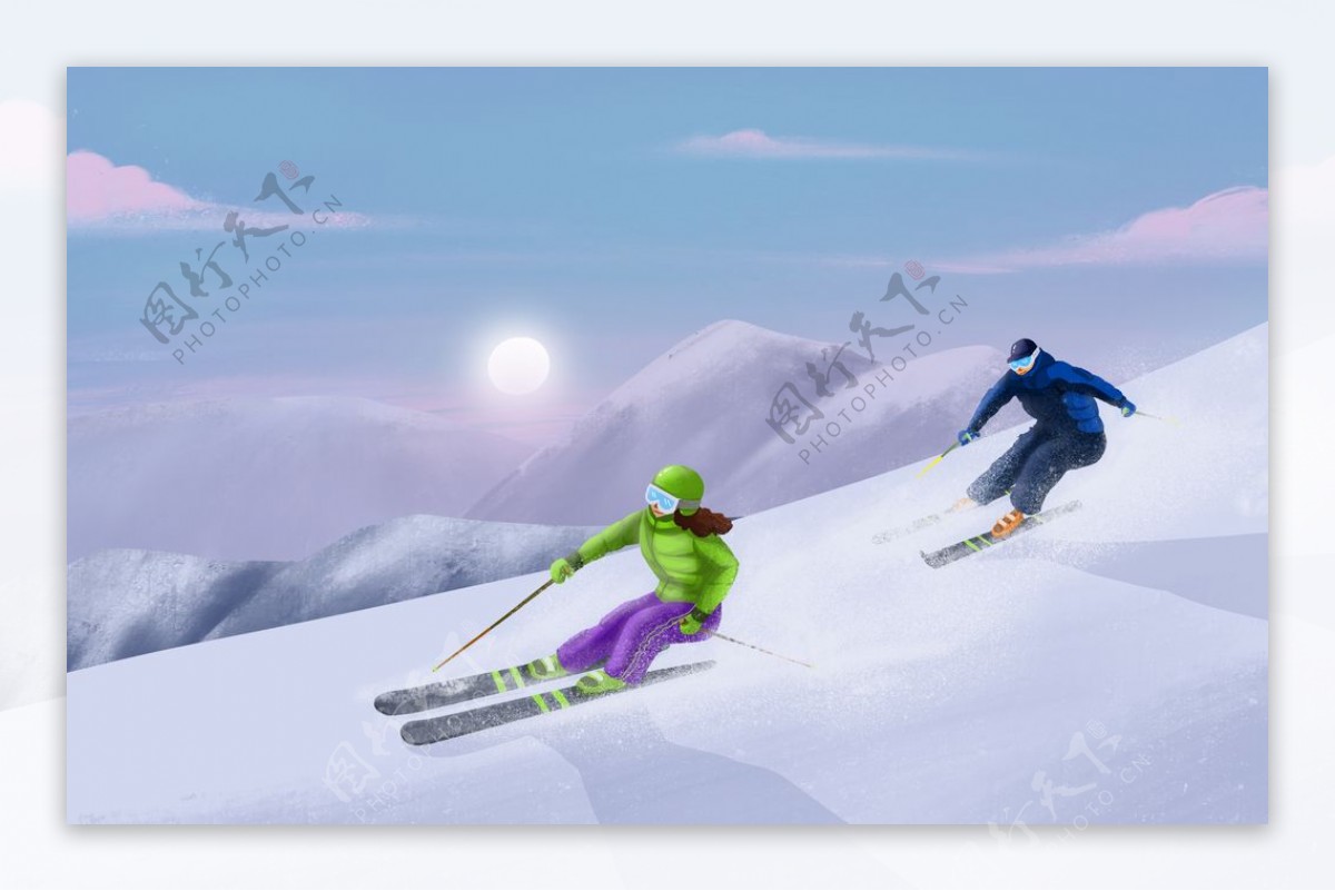 滑雪漫画图片