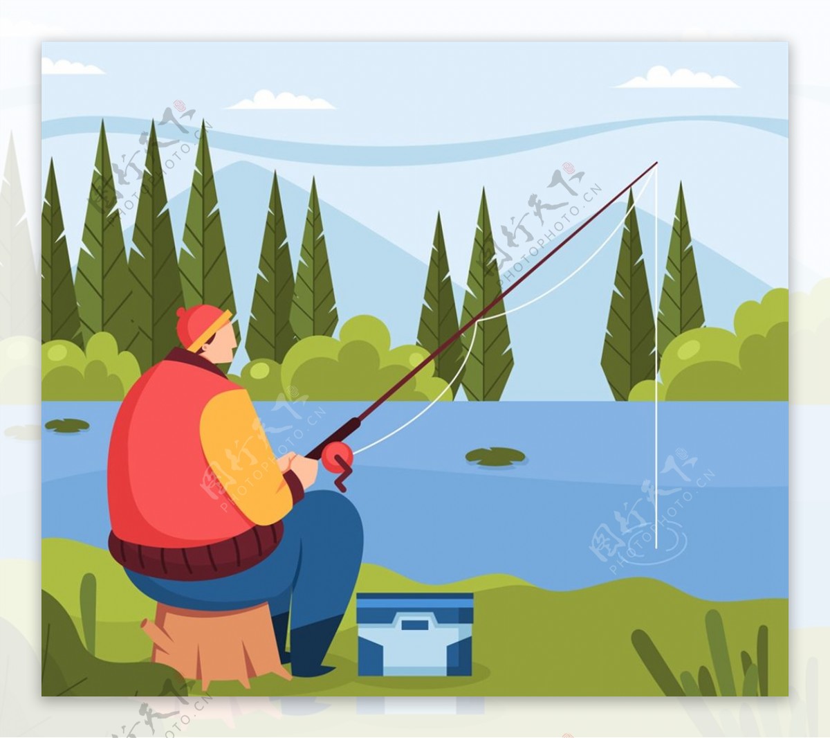 河边钓鱼男子图片