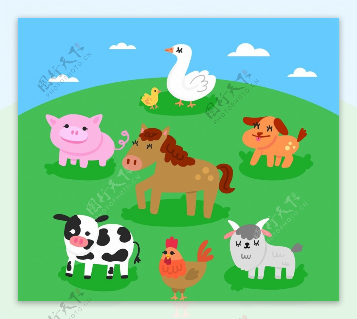 草地上的农场动物图片