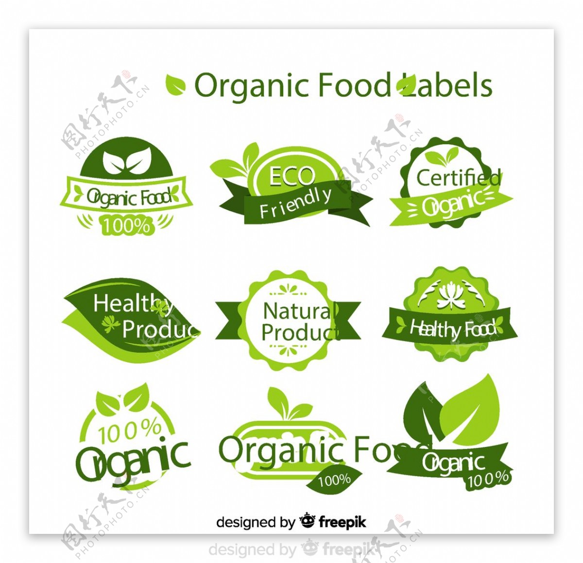 绿色有机食物标签图片