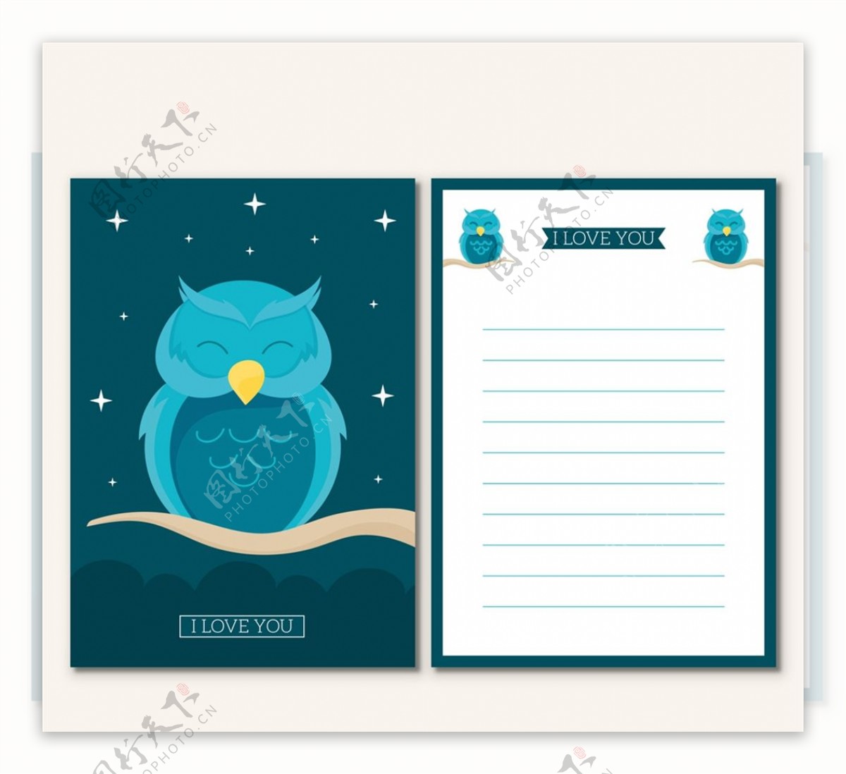 蓝色猫头鹰信纸图片