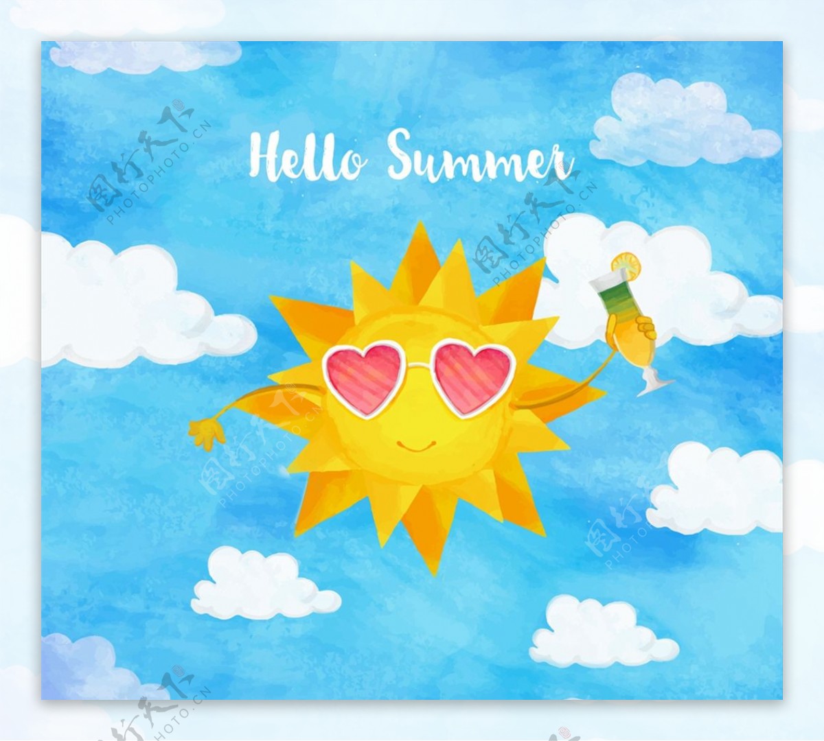 水彩绘夏季太阳图片