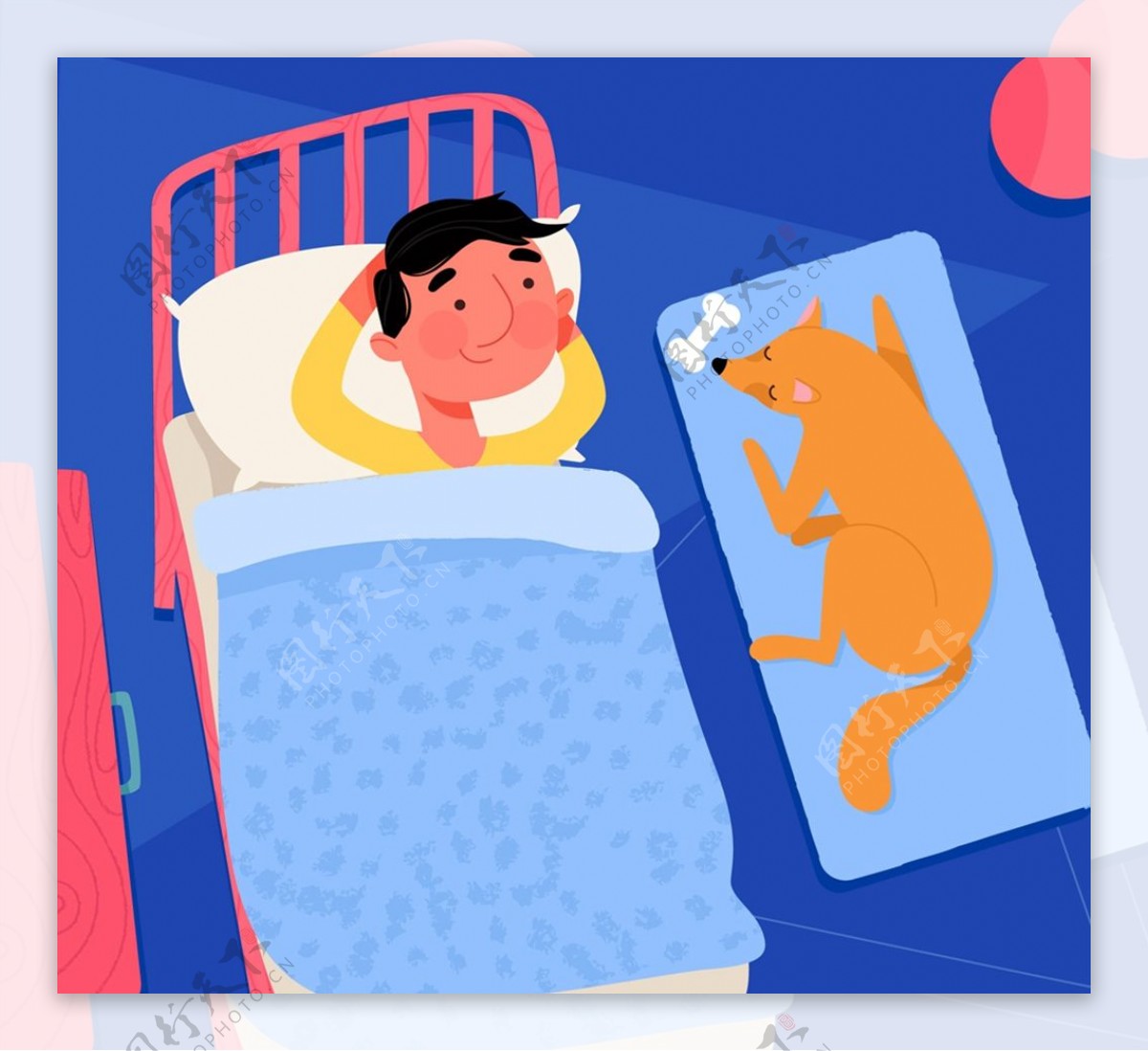 睡眠男子和宠物狗图片