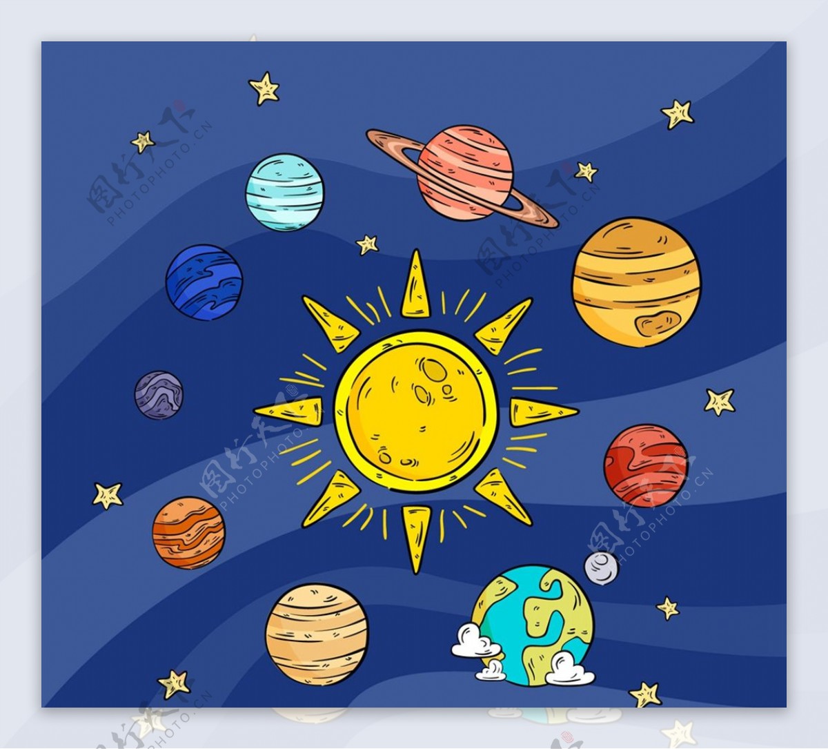 彩绘太阳系行星图片