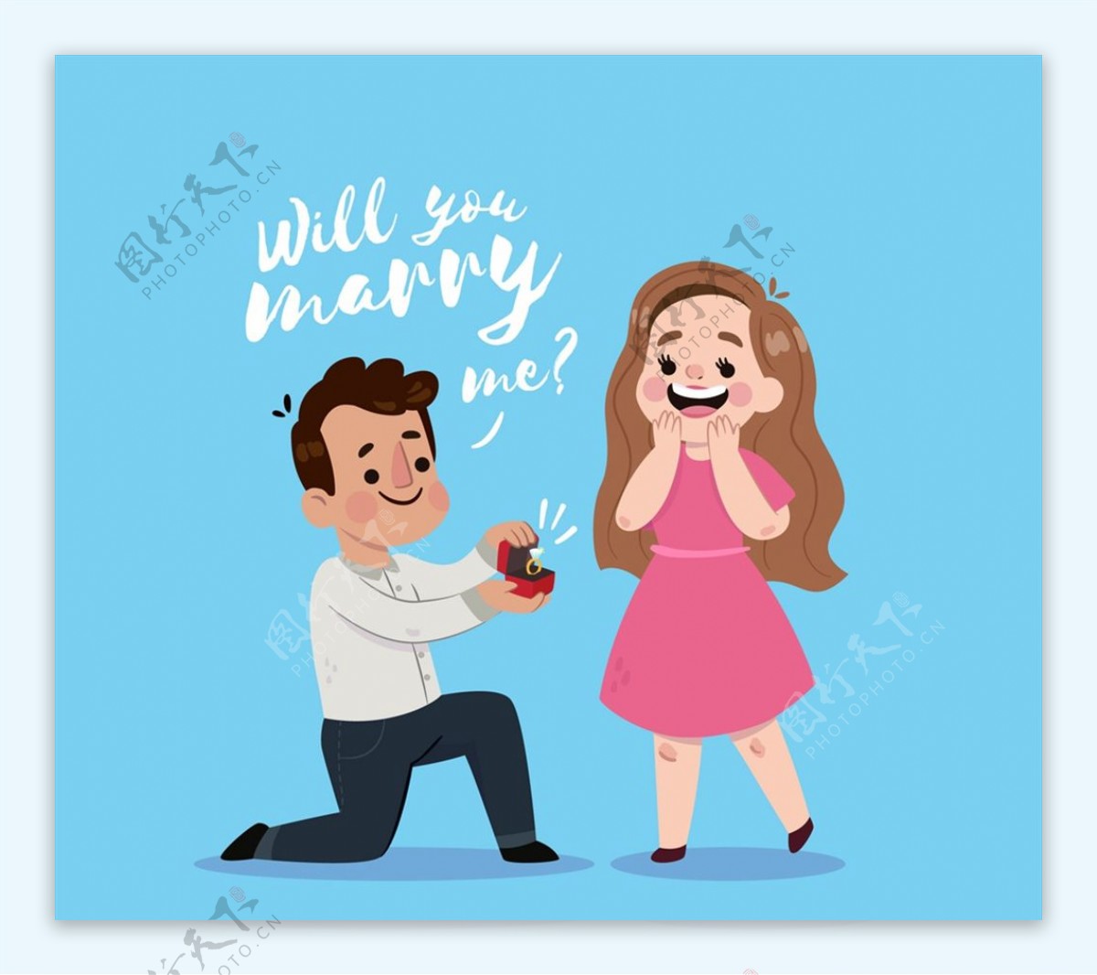 卡通求婚的男女图片