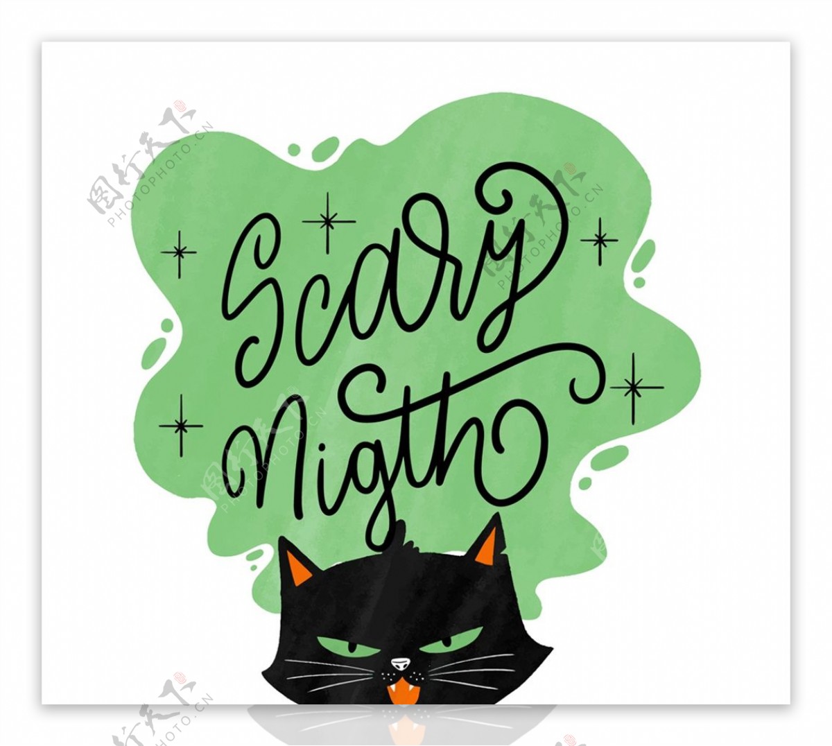 万圣夜黑猫艺术字图片