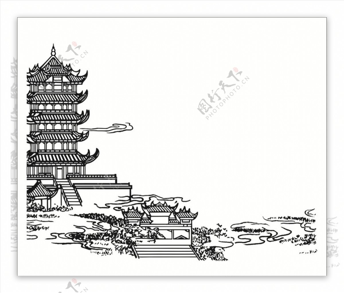 五层宝塔式中国风古楼线条图形图片