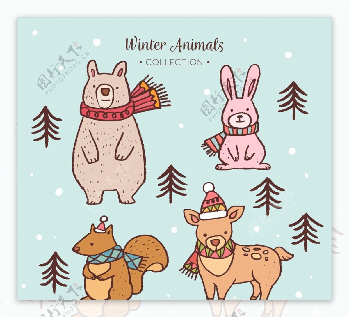 彩绘冬季动物图片