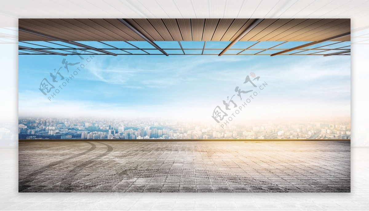 城市天台大平台背景海报素材图片