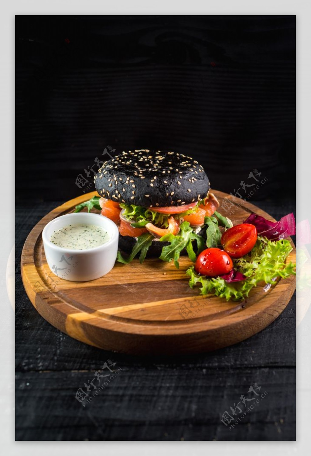 黑汉堡甜品早餐背景海报素材图片