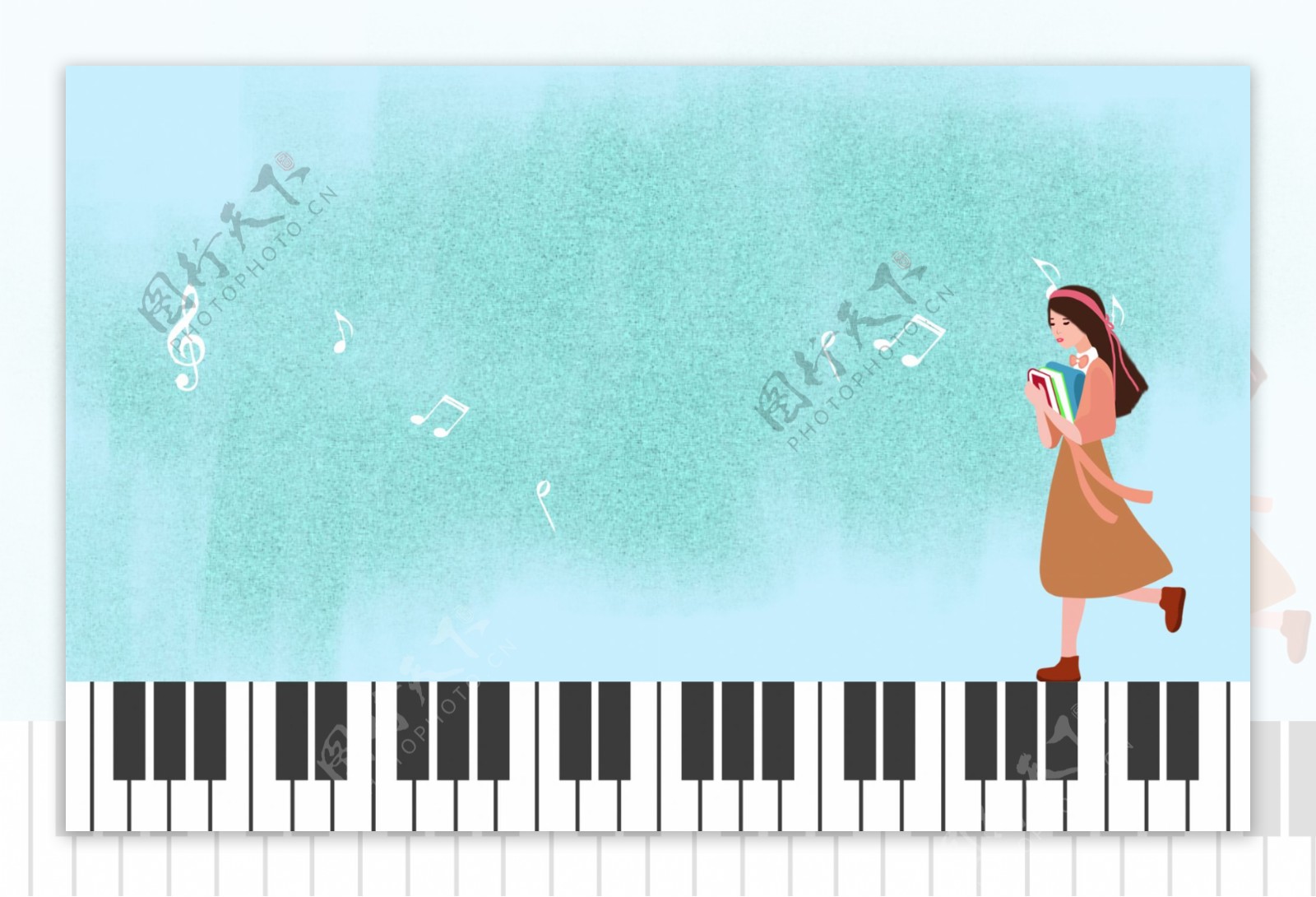 钢琴少女音乐背景海报素材图片