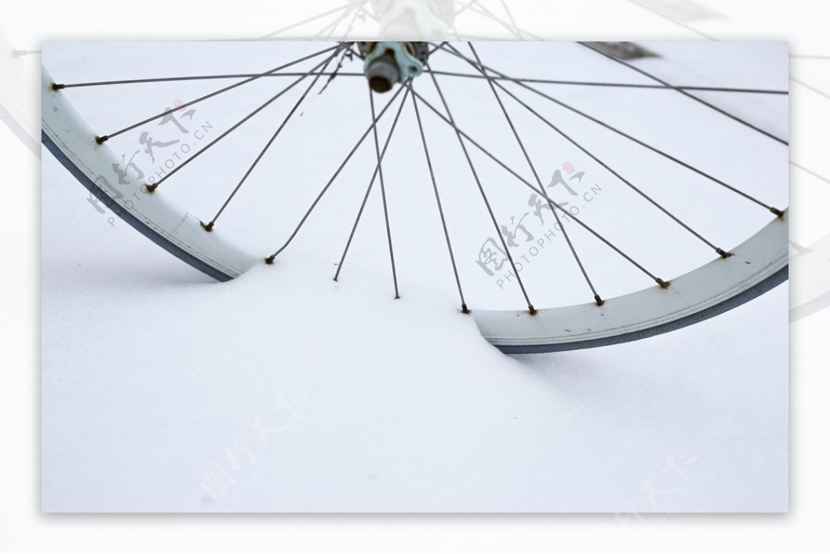 雪地里的自行车轮图片