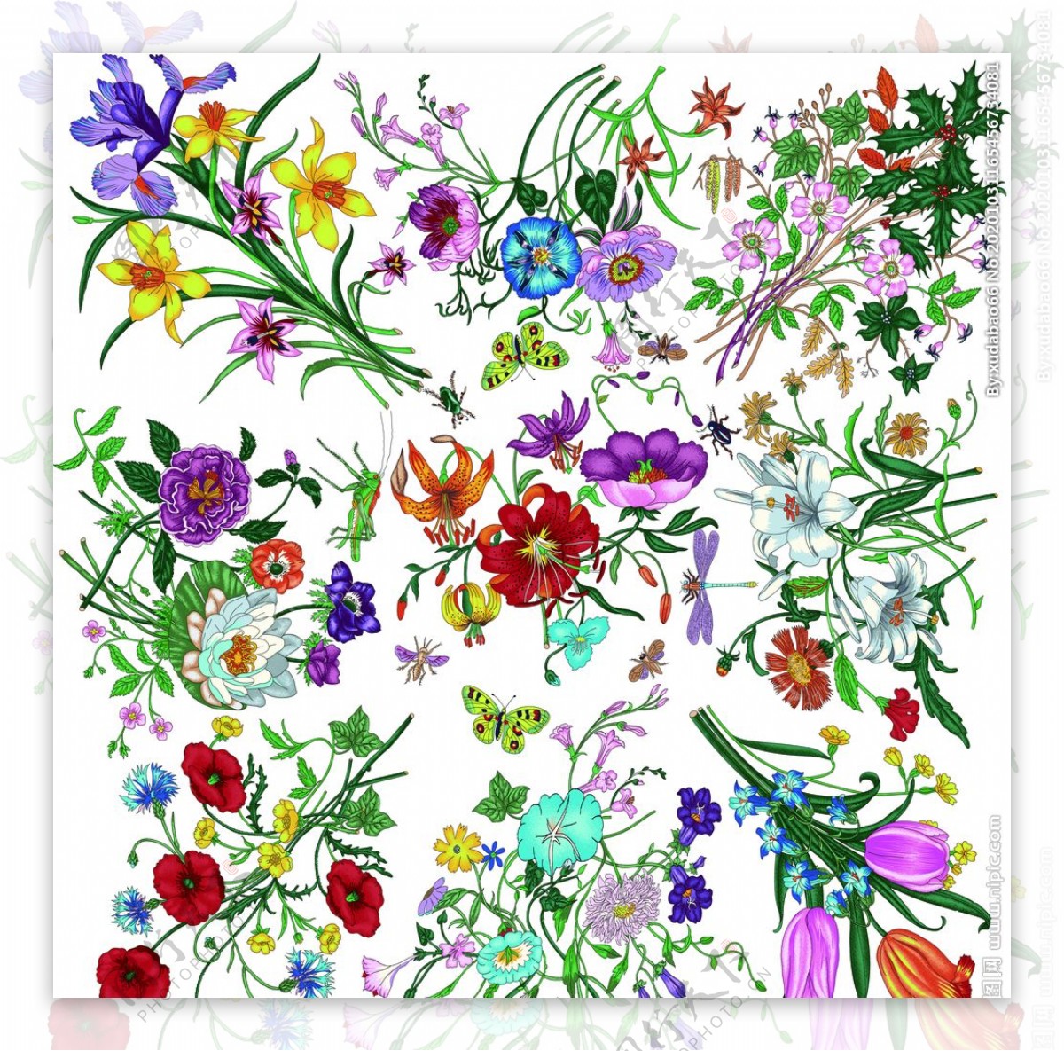 热带花数码印花手绘花图片