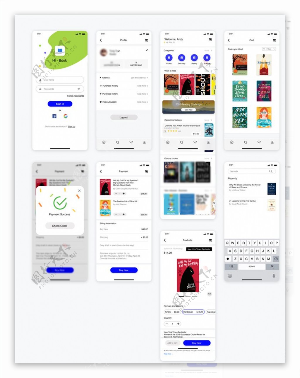 xd图书电商蓝色UI设计登录页图片