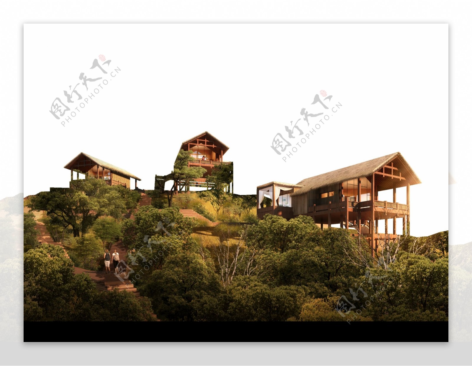 林中别墅山上木屋建筑景观效果图图片