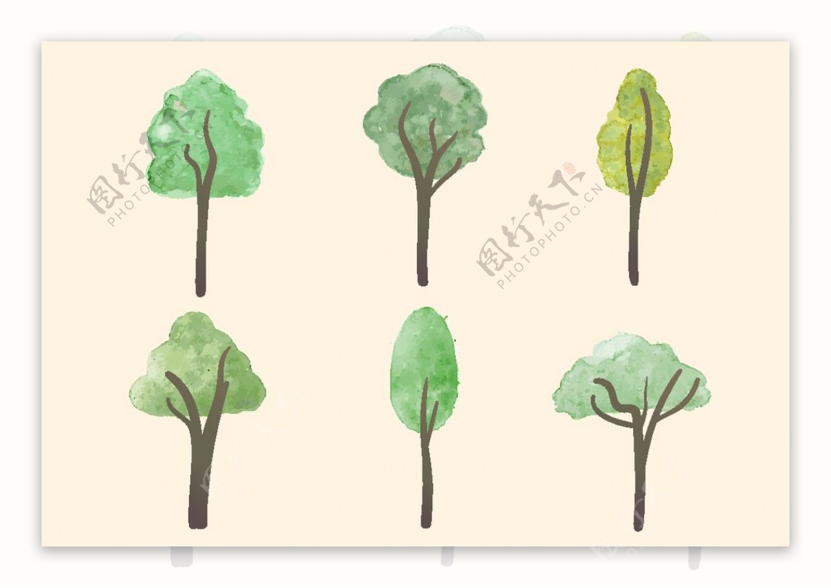 水彩创意树木矢量图图片