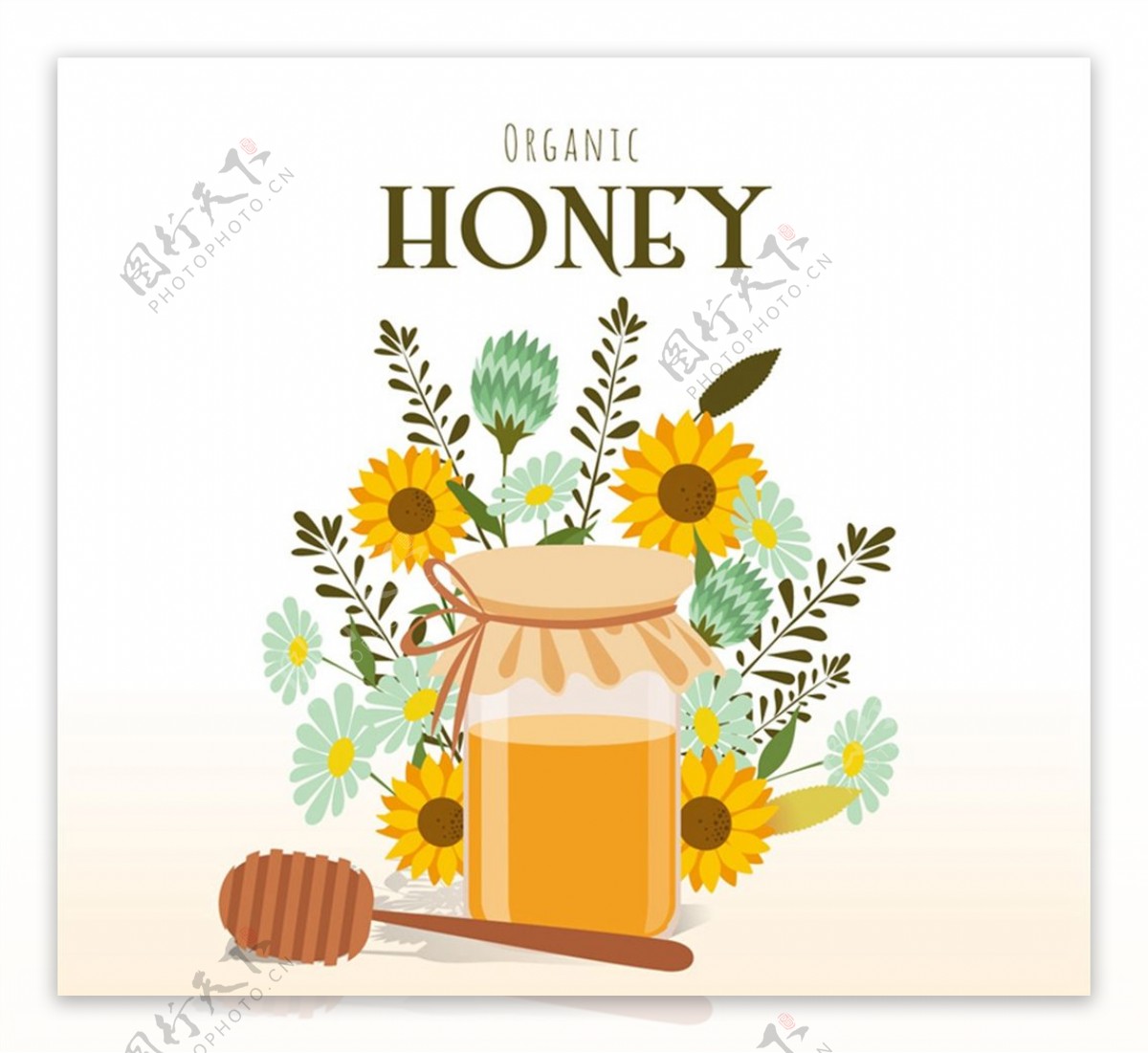 花束和瓶装蜂蜜图片