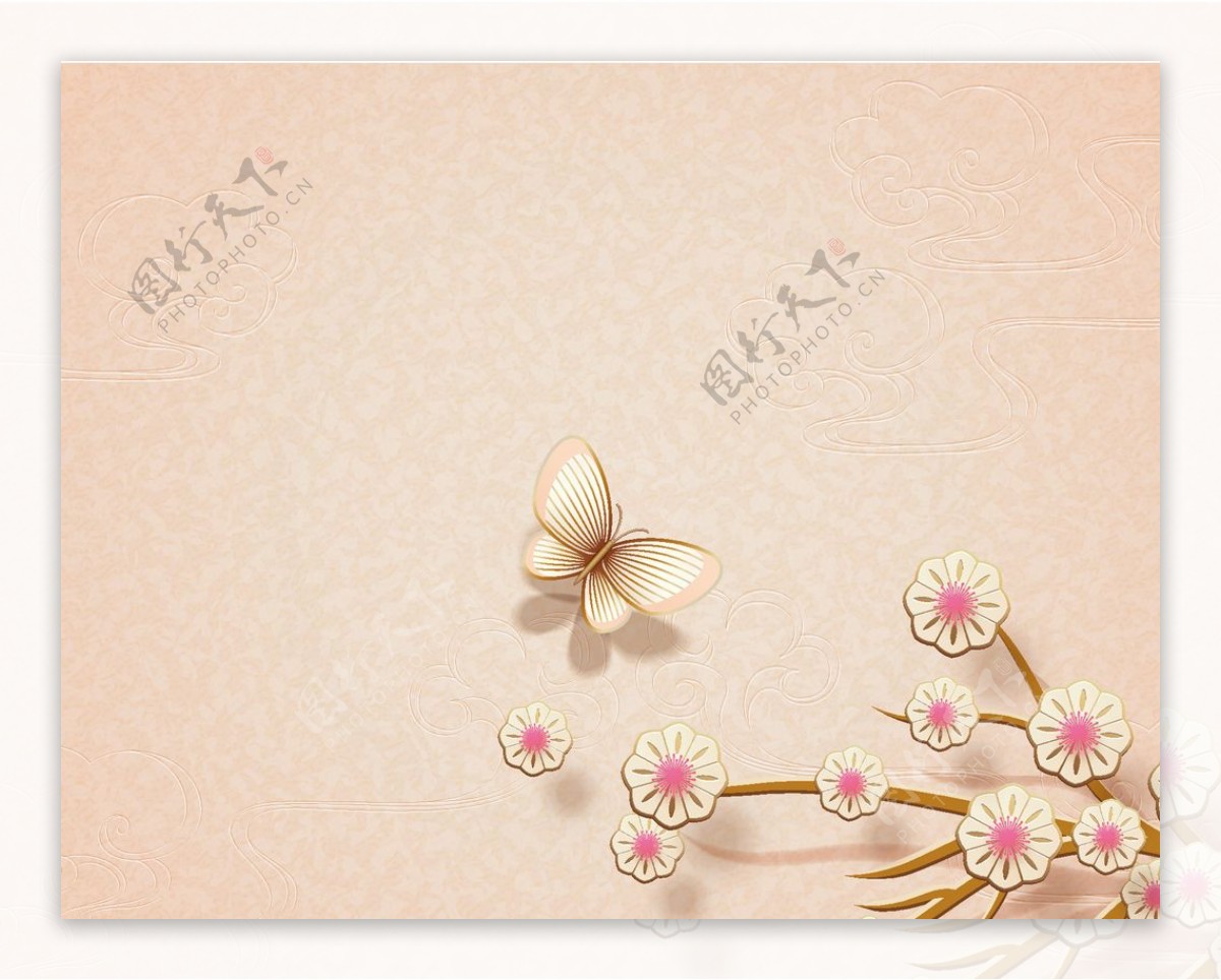 米色小花蝴蝶背景图片